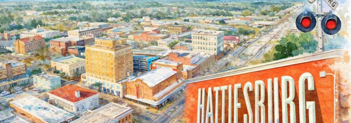 Aerial view of Hattiesburg, Mississippi.