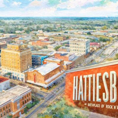 Aerial view of Hattiesburg, Mississippi.