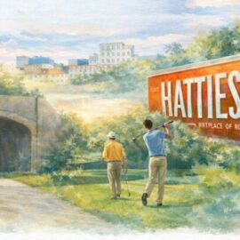 Golfers near Hattiesburg sign