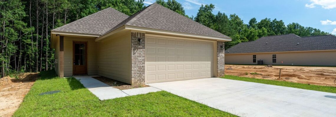 New one-story brick home with covered front porch, 56 Riviera Dr, The Chateaus of Le Papillon, Hattiesburg MS